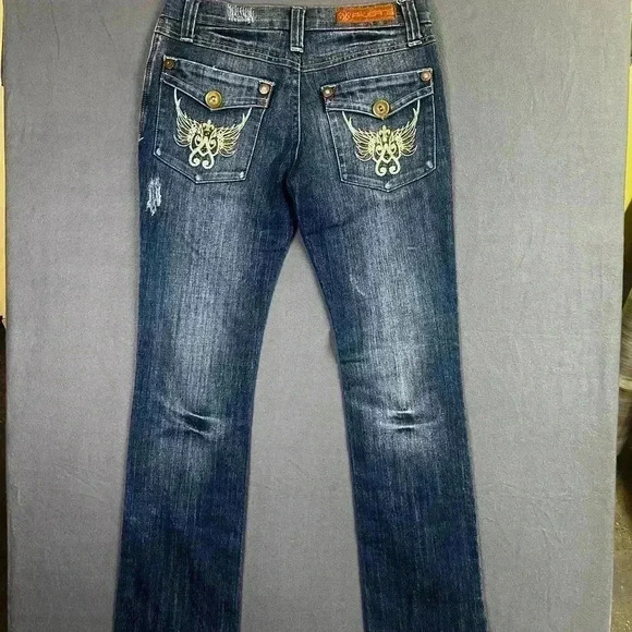 A-Jeans Straight Leg Jeans Womens 9 Juniors Faded Denim Blue Embroidered 0709 - Picture 8 of 10